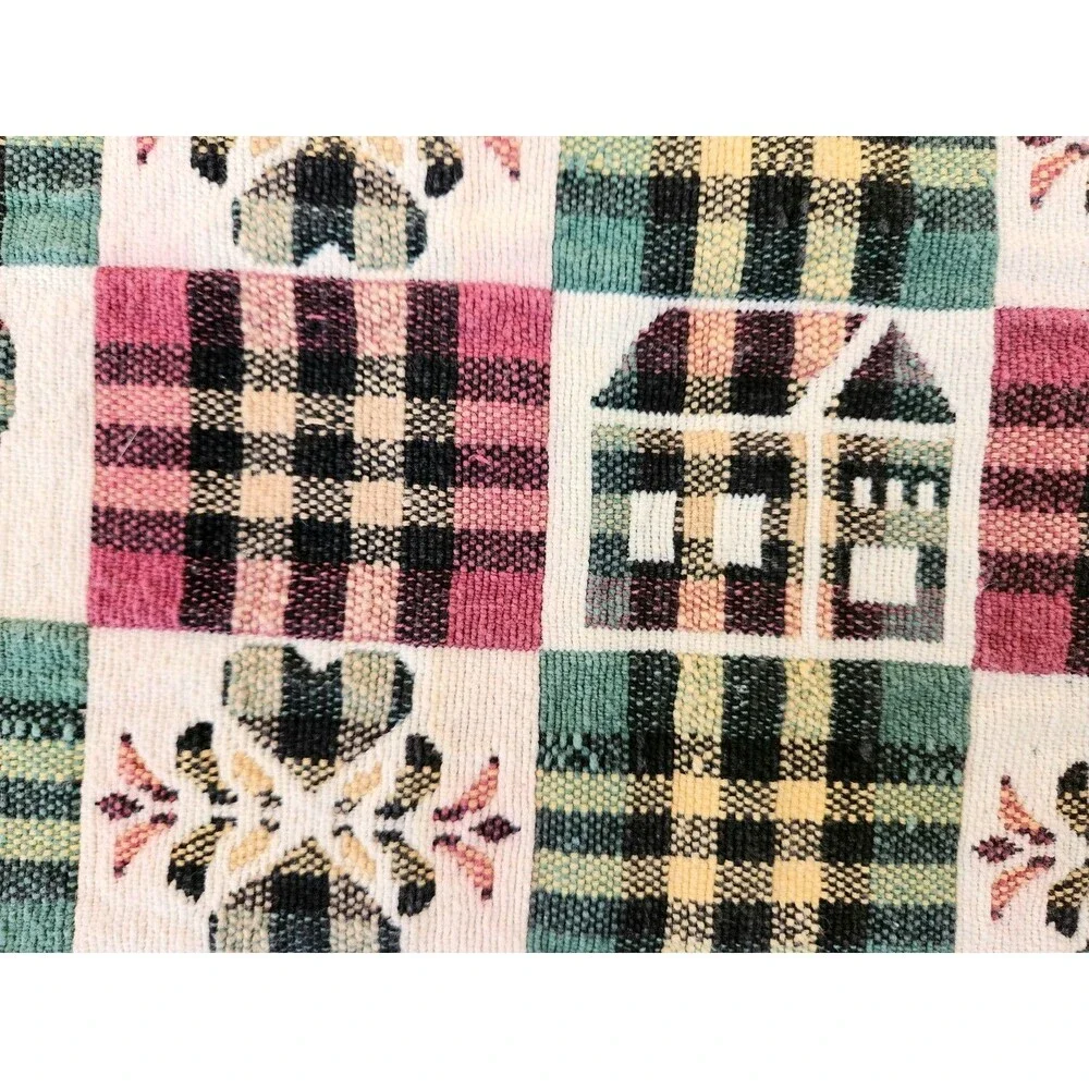 Cabin Chic Rustic Tapestry Table Runner Plaid Hearts Houses 70